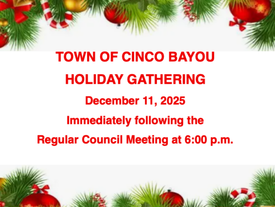 TOWN OF CINCO BAYOU HOLIDAY GATHERING FLYER