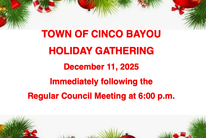 TOWN OF CINCO BAYOU HOLIDAY GATHERING FLYER
